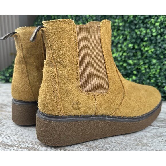 TIMBERLAND Bluebell Lane Chelsea Boot Womens 8M Brown Suede Slip-On Platform Lug - Picture 7 of 12